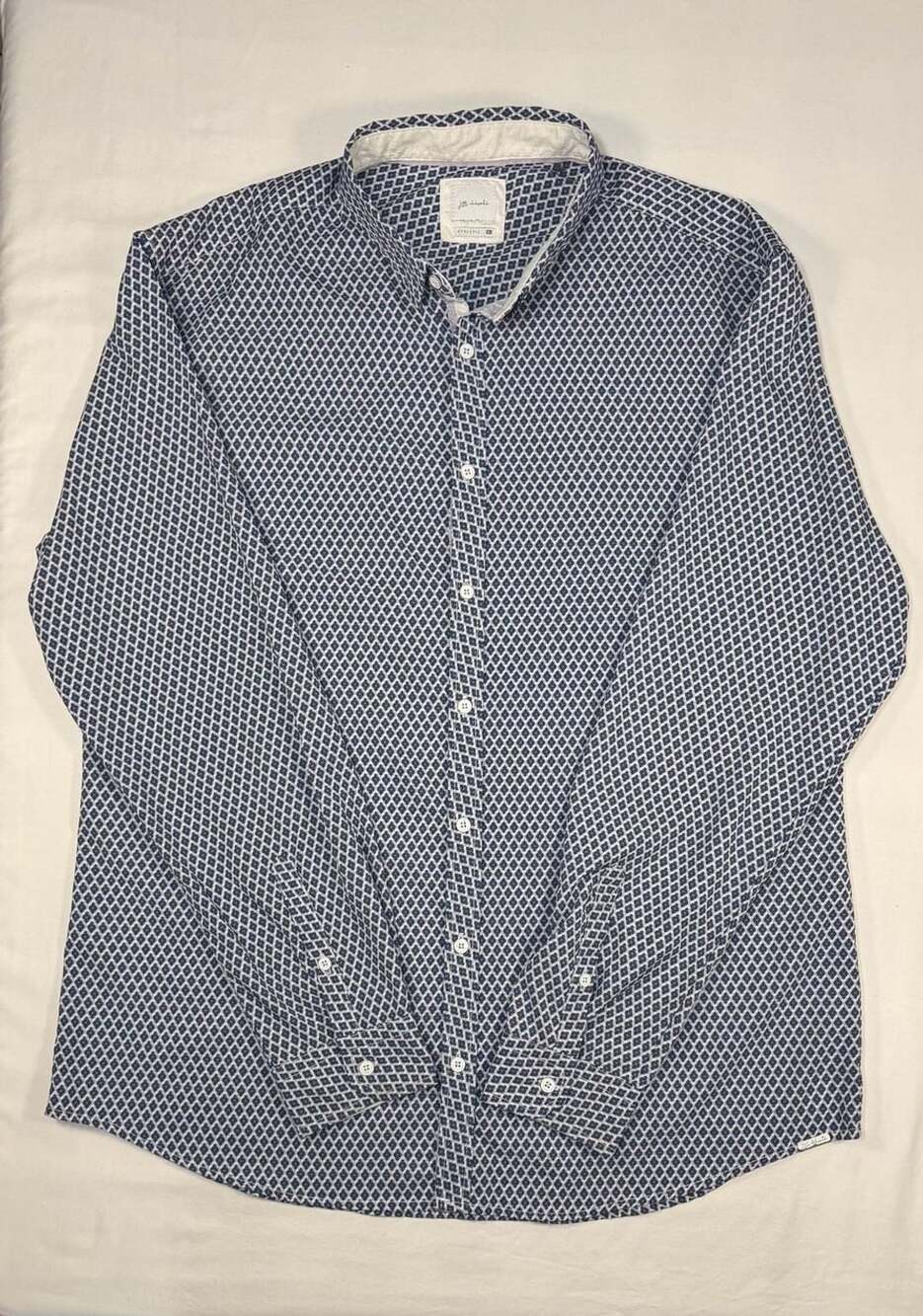 JB Holt athletic fit buckle Blue Diamond Pattern Print Long Sleeve Shirt XL